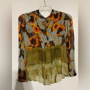 Anthropologie Blank London Flowy Sheer Sunflower Blouse